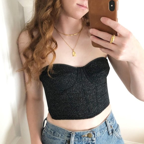 Vintage Tops - Vintage Night Sky Bustier Corset Glitter Sparkle Sexy Strapless Top Bralette Bra